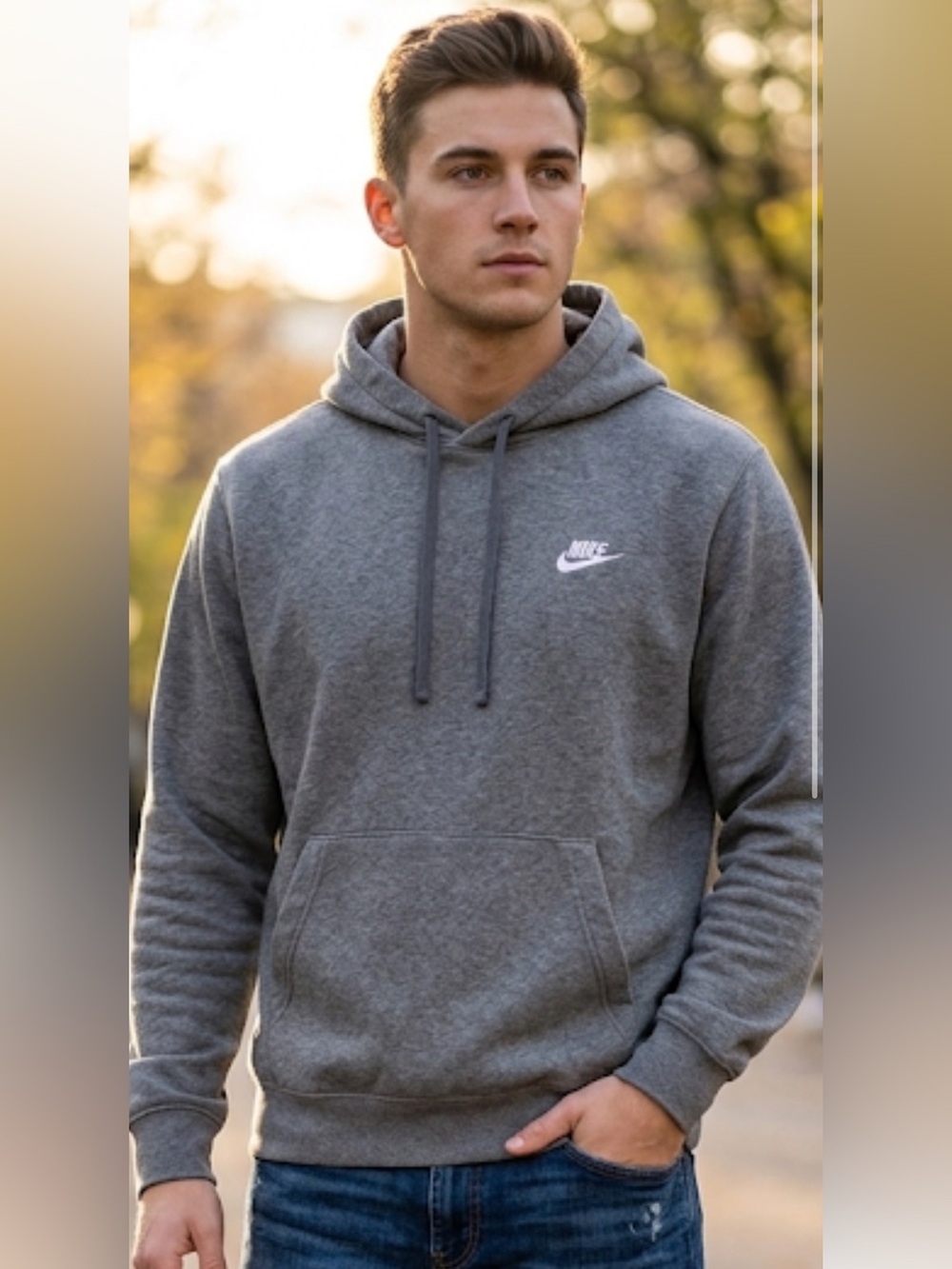 Nike Sportswear Club‎ Fleece Hoodie Mens Large Charcoal Grey Pullover Sweatshirt